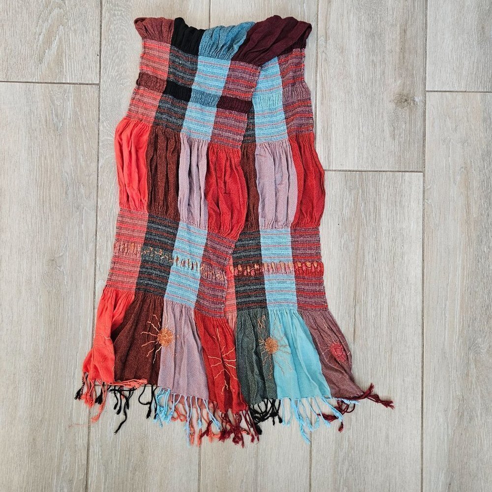 Scarf Shawl Women Multicoloured Patchwork Light Ruffled Embroidery Sun Detail
